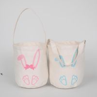 Wholesale Canvas Easter Basket Handbags Round Bottom Bunny Ears Easter Candy Bags For Kids Gift Bucket Cartoon Rabbit Carring Eggs Bag RRD13214