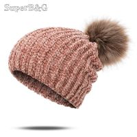 Wholesale Beanie Skull Caps Woman Winter Hat Knit Warm Beanie Soft Thick For Women Casual Fashion Pompom Clothing Accessories