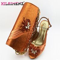 Wholesale Dress Shoes Orange High Quality Italian Woman Sandals With Purse Set African Mature Heels And Bag For Wedding Party