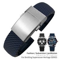Wholesale 22mm mm Braided Silicone Rubber Watch Band fit for Breitling Avenger Superocean Heritage Black Blue Watch Strap Braceles Free tools