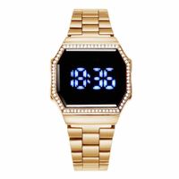 Wholesale Hot sale casual fashion diamond LED digital ladies watch iced out watch steel belt touch watch