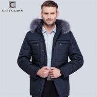 Wholesale CITY CLASS Classic Men Winter Thinsulate Coats Silver Fox Hooded Jackets Thick Warm Fashion Casual Stand Collar Removable