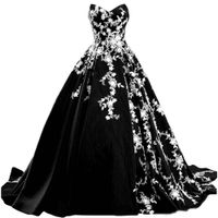Wholesale Vintage Gothic Black And White Wedding Dresses Sweetheart Strapless Garden Country Bridal Wedding Gowns Sweep Plus Size Bride Dress