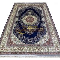 Wholesale Carpets Pure Silk Blue Oversize Oriental Area Rug Handmade Qomm Big Persian Rug1
