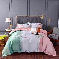Wholesale 4pcs Flowers Bedding Set Fresh Spring Summer Egyptian Cotton Bed Sheets Light Green and Pink Duvet Cover Set King Queen Adult1