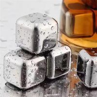 Wholesale 304 stainless steel ice cube metal ice bar counter whiskey red wine cooling square long lasting iceda55