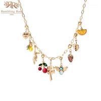 Wholesale Pendant Necklaces DIY Charms Necklace Holiday Gold Red Strawberry Berry Bee Orange Insect Cute Long Chain Fashion Jewelry For Women Gifts1