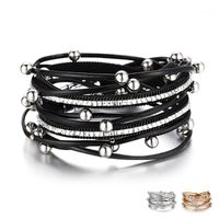 Wholesale Charm Bracelets OF LILU Multilayer Leather For Women Femme Crystal Metal Beads Bohemian Wrap Bracelet Female Jewelry Gift1