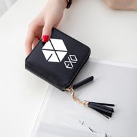 Wholesale Wallets EXO Koran D Print Women Short Zipper Card Tassel Wallet Lady Purses Mini Fashion Kpop Fans Bags1