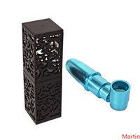 Wholesale Portable Lipstick Shaped Metal Smoking Pipes Tobacco Cigarette Women Mini Pipes Fashion Lip stick for Lady with Black Hollow Box DHL