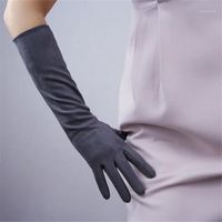 Wholesale Five Fingers Gloves cm Suede Long Grey Matte Sanding Leather Emulation Sheepskin Female Medium And Section WJP051