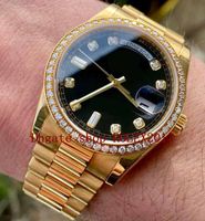 Wholesale Luxury Fashion Day Date Top Quality k Black gold Yellow Gold Diamond Dial Bezel Watch Automatic Men s Stainless Wristwatch