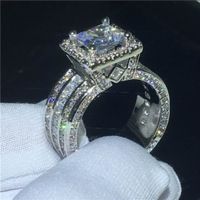Wholesale Vintage Princess Diamond Ring Silver Rings Jewelry Engagement Wedding band Rings for Women Men Party Jewelry
