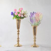 Wholesale Vases Flowers Trumpet Shape Vase Wedding Table Centerpiece Event Stand Pillar Road Lead Flower Pot For Home Decoration