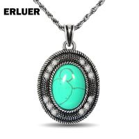 Wholesale Pendant Necklaces ERLUER European Vintage Retro Silver Plated Charm Necklace For Women Men Green Natural Stone Crystal Jewelry