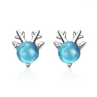 Wholesale Stud QIAMNI Creative Christmas Animal Blue Elk Crystal Deer Earrings Women Fashion Jewelry Gift Ornaments Pendientes1