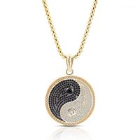 Wholesale Pendant Necklaces Hip Hop Micro Paved Cubic Zirconia Bling Iced Out Yin Yang Tai Chi Pendants For Men Rapper Jewelry Gold Color1