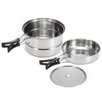 Wholesale Camp Kitchen Camping Cookware Set Stainless Steel Pot Frying Pan Steaming Rack Outdoor Home Cooking Tableware1