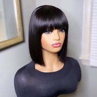 Wholesale Bob Wig With Bangs Straight Silk Top Human Hair Wig With Bang Inch Preplucked Peruvian Remy Short Human Hair Wigs For Women