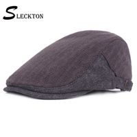 Wholesale SLECKTON Fashion Flat Cap Solid Hats Berets Casual Hat Fedoras Retro Peaked Cap Newsboy French Hat Winter For Men