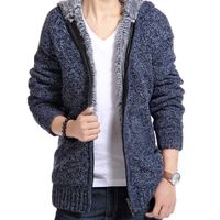 Wholesale Jacket Men Thick Velvet Cotton Hooded Fur Mens Winter Padded Knitted all match Casual Sweater Cardigan Coat Spring kg