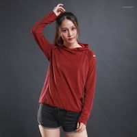 Wholesale Outdoor T Shirts Autumn Thin Hiking T Shirts Women Sports Running Gym Fitness Long Sleeves Sweatshirts Training Breathable Hood Clothes1