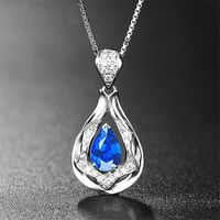 Wholesale Korean Style Fine Jewelry Imitation Natural Sapphire Pendant Female Plated K Gold Blue Diamond Necklace Custom Color Gemstone