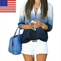 Wholesale Sexy V Neck Blouses Ladies Loose Gradient Color Summer Soft Womens Long Sleeve Casual Loose Tops Blouse