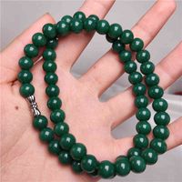 Wholesale New mm imitation sapphire gold silk jade necklace white marble spinach Green Bead Necklace sweater chain women s live broadcast gift