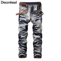 Wholesale Men s Jeans High Quality Retro Men Washed Slim Fit Biker Classic Casual Male Trousers Gold Coated Plus Pants Y1