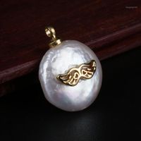 Wholesale Charms Gold Tiny Cute Wing Beard Natural Coin Freshwater Pearl Bead Pendant Charm For Diy Jewelry Making Choker Earring1