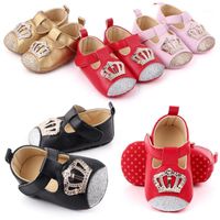 Wholesale First Walkers Baby Shoes Pink Crown Princess Girl Cotton PU Leather Mary Jane Born Toddler For Girls1