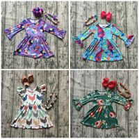Wholesale new spring troll chick yard floral princes milk silk dress baby girls boutique children clothes long sleeve match bow necklace Y200325