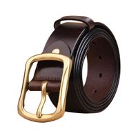 Wholesale Top layer cowhide needle buckle pure copper belt men s top leather full sheet non sand middle aged and young leisure perforated pants
