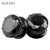Wholesale 4 mm Black Crystal Plugs And Tunnels Ear Plugs Stone Expander Piercing Ear Gauges Stretchers Stainless Steel Screw Fit mm1