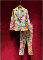 Wholesale European and American women s clothing new spring Long sleeves cartoon print coat Nine minutes of pants Fashion suits
