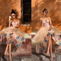 Wholesale Charming Knee Length Evening Dresses Sweetheart Neckline Lace Appliques Printed Sleeveless Prom Gowns Backless Party Dress robes de soiree