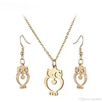 Wholesale New Style Fashion Design Silver Gold Color Stainless Steel Owl Jewelry Sets for Women High Quality Chain Necklace Earrings Set