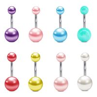 Wholesale Acrylic Double Pearl Ball Belly Button Ring Stainless Steel Bar Curved Navel Rings for Body Piercing Jewelry