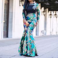 Wholesale Vintage Green Long Sleeve Mermaid Sequins Dress Sparkly Elegant Plus Size Shiny Party Evening African Long Dresses for Women