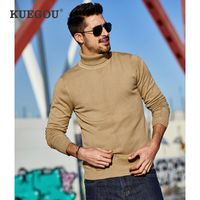 Wholesale KUEGOU Autumn Plain Black Turtleneck Sweater Men Pullover Casual Jumper For Male Wear Brand Knitted Plus Size Clothes