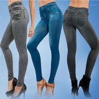 Wholesale Yoga Outfits Women Fleece Lined Winter Jeggings Lady Faux Jeans Legging Pants High Waist Stretchy Breathable For Party1
