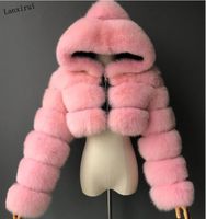 Wholesale High Quality Furry Cropped Faux Fur Coats and Jackets Women Fluffy Top Coat with Hooded Winter Fur Jacket manteau femme
