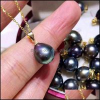 Wholesale Pendant Necklaces Pendants Jewelry Mm Rice Shape Tahiti Natural Ocean Black Pearls For Women Real K Gold Clasp With Sier Chain Fine Dro