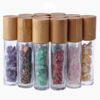 Wholesale New ml Essential Oil Roller Bottles Glass Roll on Perfume Bottles with Crushed Natural Crystal Quartz Stone Crystal Roller Ball Bamboo Cap