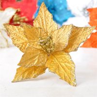 Wholesale 18cm Sticky Gold Powder Christmas Flowers Double Deck Simulation Flower Pure Color Decorative Articles Hot Selling With Various Styles gh