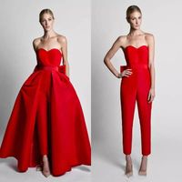 Wholesale Evening Dresses Jumpsuit Satin Bow Back With Detachable Skirt New Formal Dress Sweetheart Neck Floor Length Prom Dress