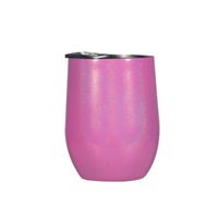 Wholesale 10 Colors oz Glitter Wine Tumbler with Lids Straws Stainless Steel Rainbow Egg Shaped Mug Double Walled Insulated Vacuum Mug Glass RRA3511