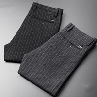 Wholesale ICPANS Autumn Striped Dress Trousers Men s Polyester Wool Male Suit Pants Korean Business Work Office Trousers Version Slim