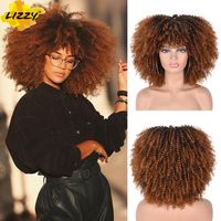 Wholesale Lizzy glue free synthetic Cosplay wig short black curly hair with tassels suitable for shaded African Brown women high temperature